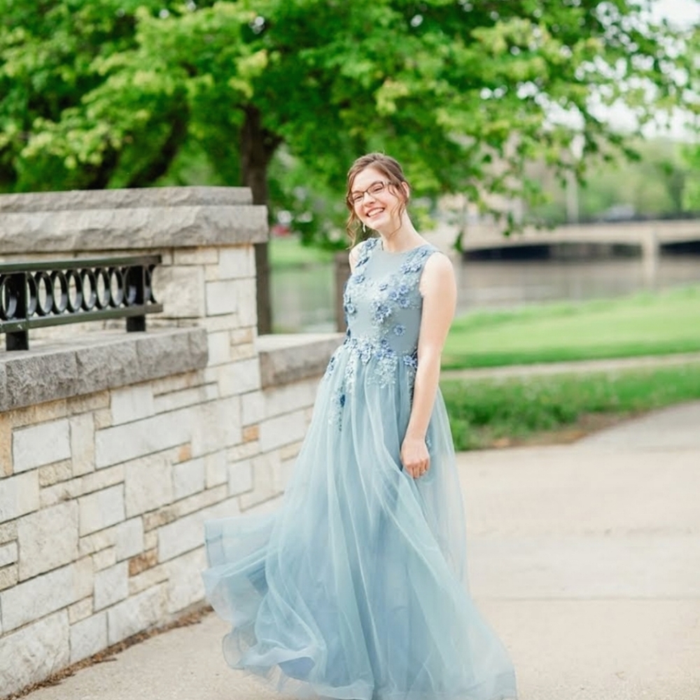 Custom floral embelished prom dress
